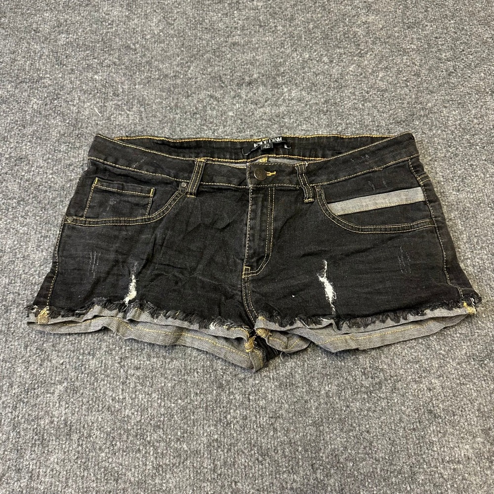 Inside Denim Shorts Womens Size 33 Black Distressed Low Rise Raw Hem Cutoffs